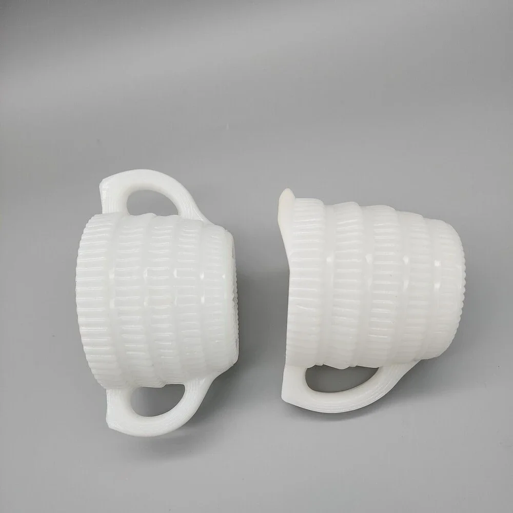 VTG Hazel Atlas Milk Glass Creamer & Sugar Beehive Fine Ribbed White Cira 1940's